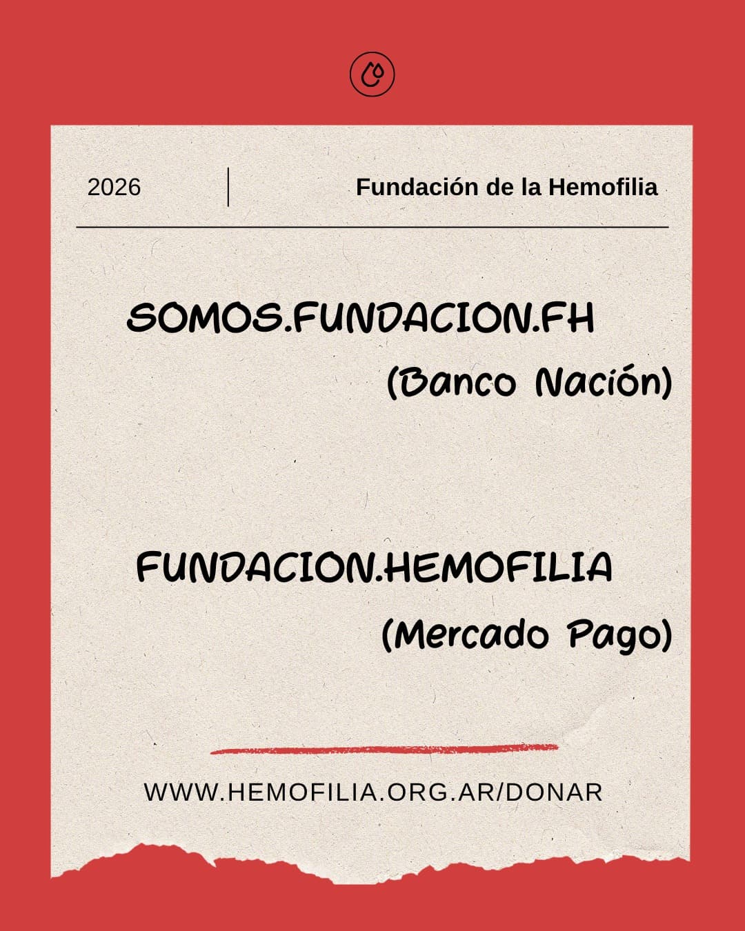 Cuentas para donar: SOMOS.FUNDACION.FH (Banco Nación) y FUNDACION.HEMOFILIA (Mercado Pago).